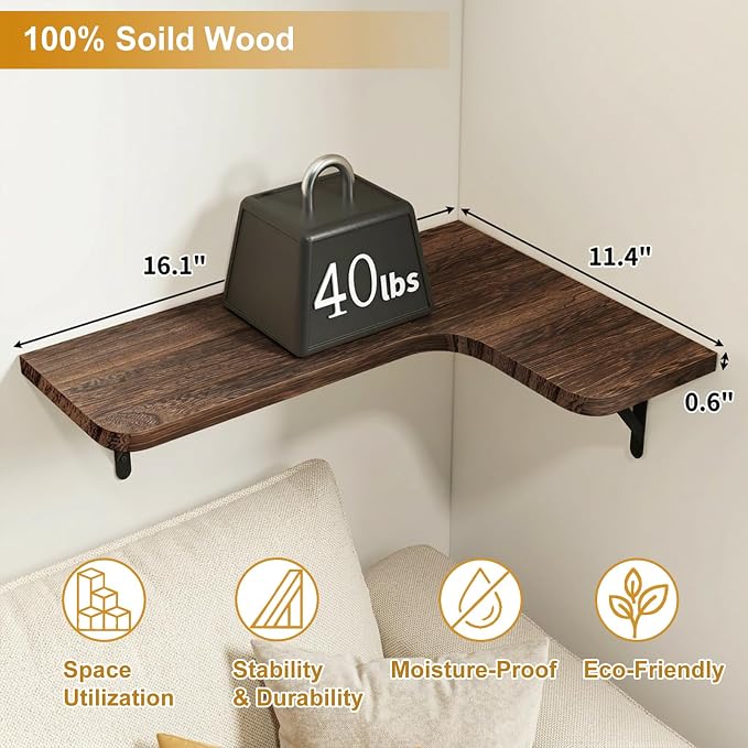 Fixwal Conner Floating Shelves for Wall Decor, Dark Carbonized Black 5pcs - Image 3