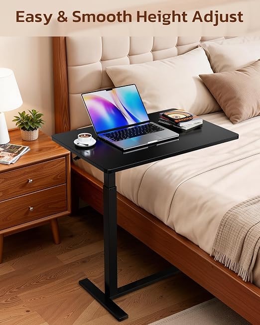Overbed Bedside Table with Hidden Casters, Adjustable Pneumatic Mobile Laptop Computer Standing Desk, Rolling Laptop Table, Movable Overbed Table Hospital Home Use, Black - Image 6
