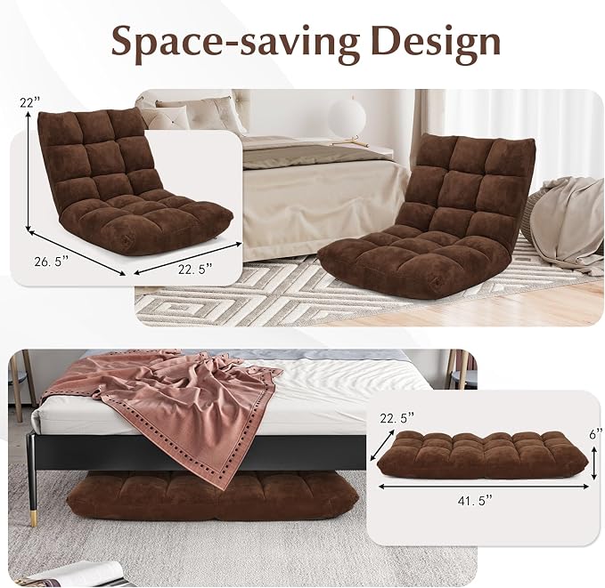 14-Position Lazy Sofa with Soft Coral Fleece, Folding Gaming Chair, Couch Recliner, Floor Seat for Reading, Meditating, Yoga, Gaming - Image 4