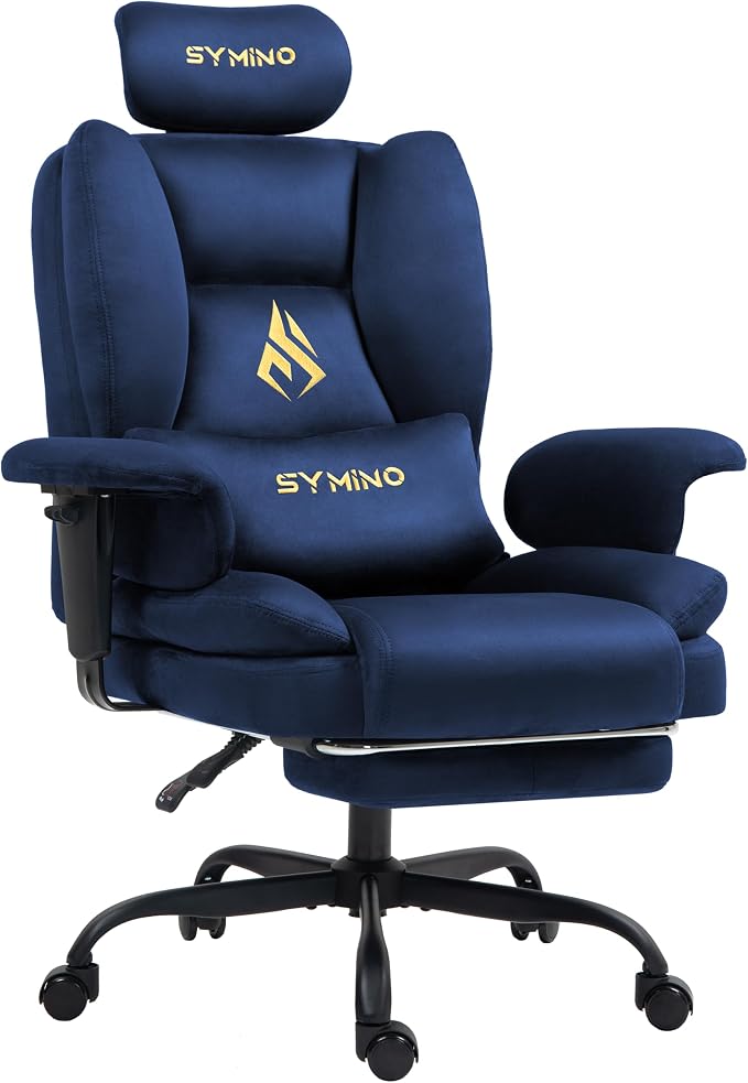 Symino Gaming Chair with Footrest, Up/Down Armrests, Suede Fabric Ergonomic Office Chair, 150° Recline Computer Chair for Desk, Darkblue by Unknown
