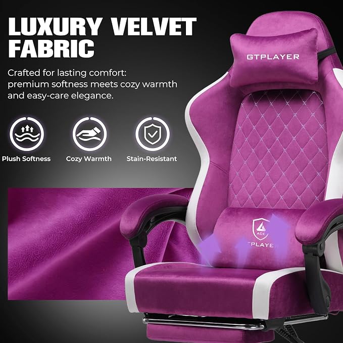 GTPLAYER Gaming Chair, Ergonomic Computer Chair with Footrest and Lumbar Support, High Back Recliner Chair 350lbs, Height Adjustable for Home Office, Purple - Image 9