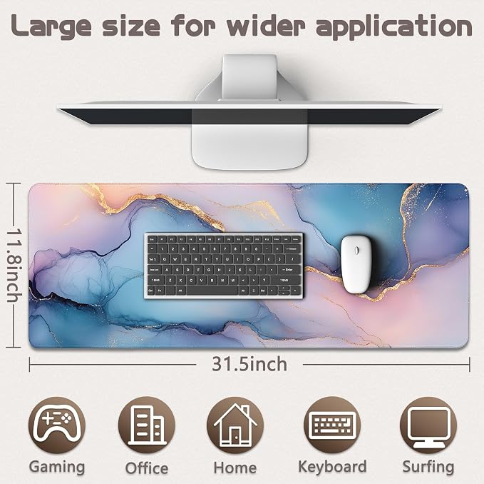 Gaming Mouse Pad - (31.5"×11.8") Marble Large Mouse Pads for Desk - Desk Mat for Keyboard and Mouse with Non-Slip Base, Desks Pad Matfor Game/Office & Home - Image 5