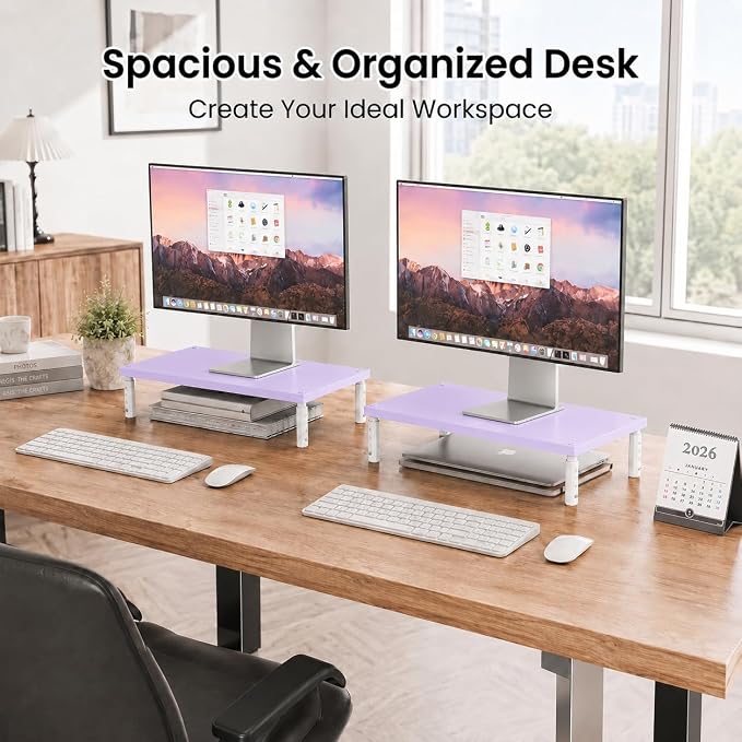 OPNICE Adjustable Monitor Stand Riser for Desk, Wood Computer & Laptop Stand, Desk Organizers and Accessories, Office Desk Accessories & Workspace Organizer for Home Office Supplies, Purple - Image 8