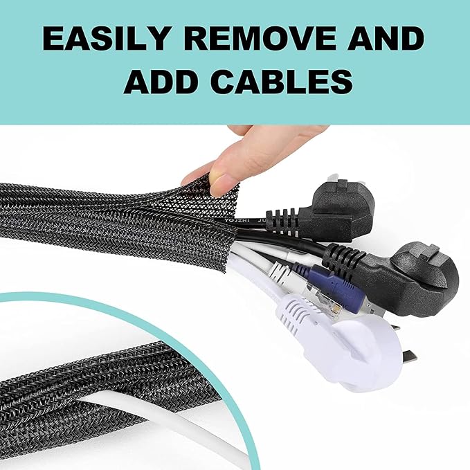 AGPTEK Cable Management Sleeve, 2 Pack 5ft - 1.8 inch Cord Hider, Black - Image 3