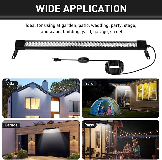 LED Wall Washer Lights Bar 2 Pack,54W 6000K Outdoor Wall Wash Lighting,40 Inch IP67 Waterproof 120V Outdoor LED Light Bar with Switch On/Off for Garden,Backyard,Building,Courtyard Landscape Lighting - Image 6