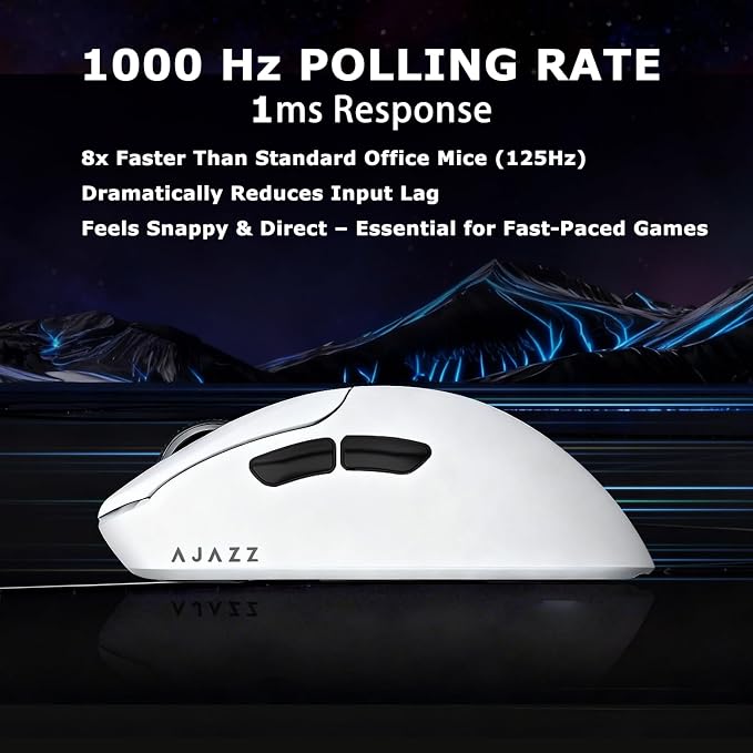 AJ179 V2 Wireless Gaming Mouse, Tri-Mode 2.4G/Bluetooth/Wired, 800mAh Battery Inside a 61g Ultra-Light Shell, 24000 DPI, 6 Programmable Buttons, Right-Handed Ergonomic, On-Board Memory – White - Image 8
