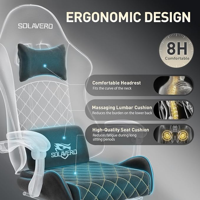 HLDIRECT Massage Recliner Gaming Chair with Footrest for Adults, Black | 300lbs Capacity, Ergonomic Office Computer Chair, Lumbar Support, Breathable Fabric, Headrest, 360° Swivel, Metal Frame - Image 7