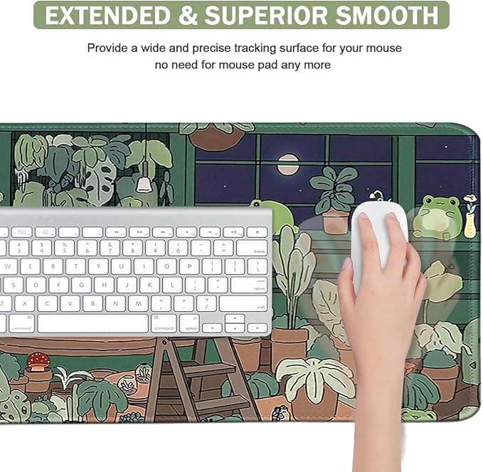 Cute Large Mouse Pad, Kawaii Extended Mouse Pad Desk Pad Easy Typing for Typing Office Game 35.4 x15.7 in - Kawaii Frog - Image 4