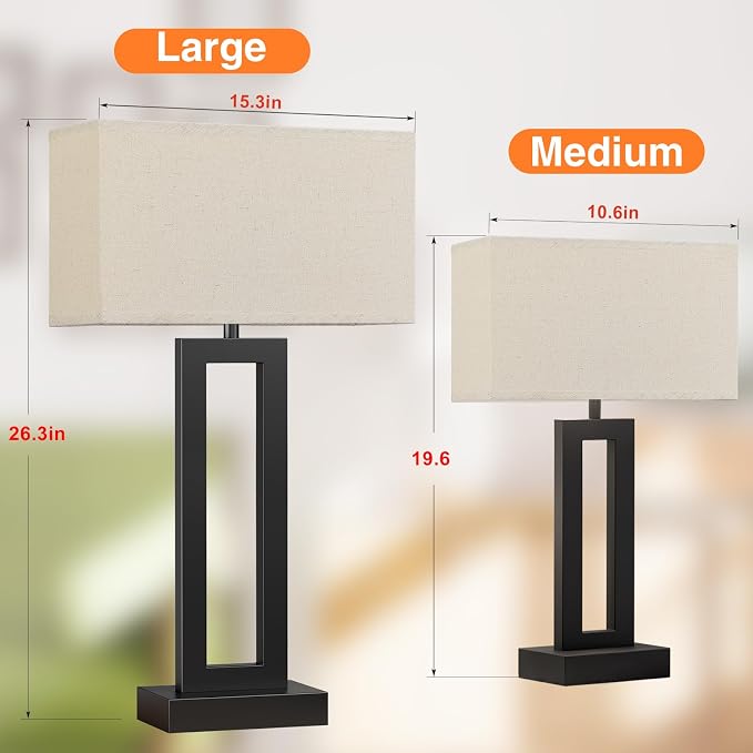Seealle 26.3in Big Bedroom Table Lamps Set of 2 -Touch Control, 3 Way Dimmable, USB C+A Charging, LED Bulbs, Easy Assembly - Image 2