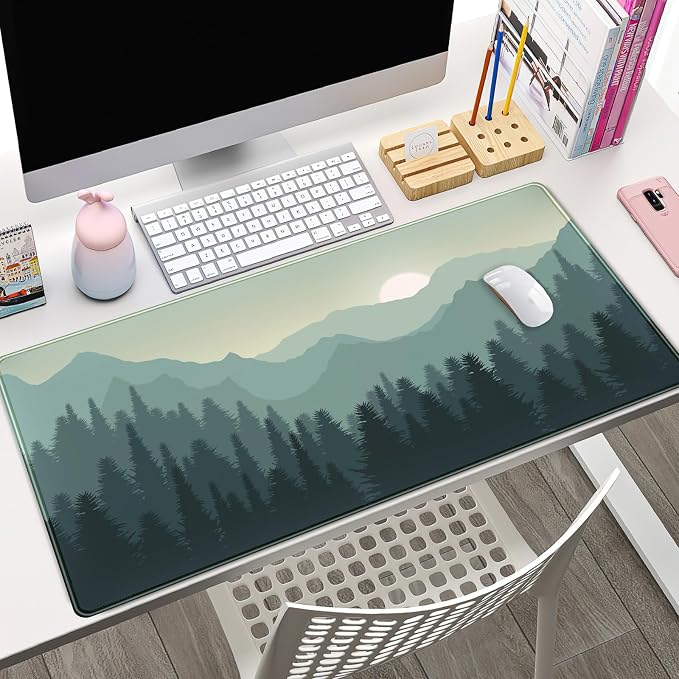 Forest Desk Mat Green Nature Large Mouse Pad XXL 31.5''X 15.7'' Landscape Aesthetic Desk Pad Gaming Mousepad Big Keyboard Mouse Mat for Laptop Computer Office Decor - Image 2