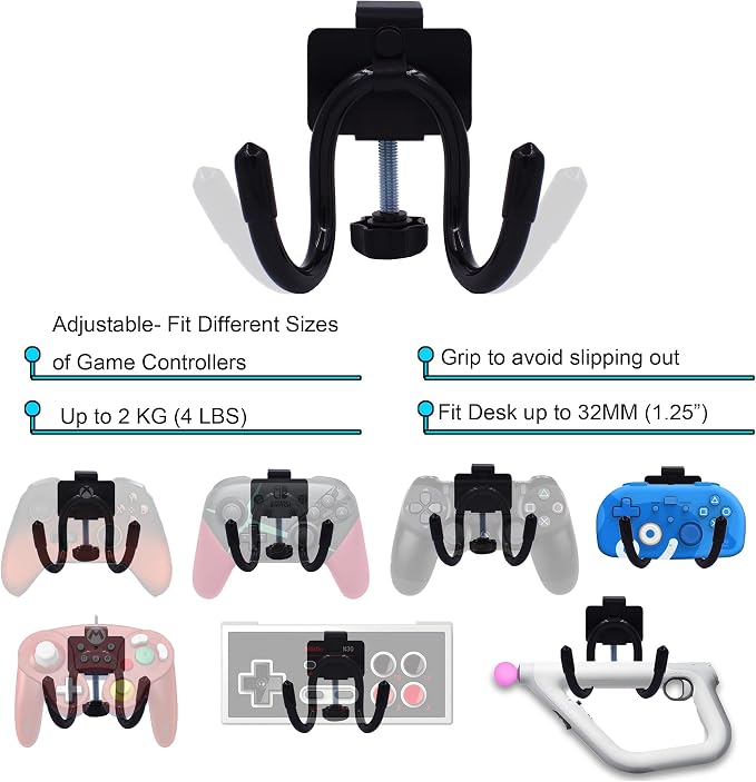 YYST Desk Mount Game Controller Holder Clamp On Hanger Holder Storage Rack Compatible with PS3/PS4/PS5/Xbox 360/Xbox One/S/X/Elite/Series S/Series X Controller, Pro Controller (1) - Image 6