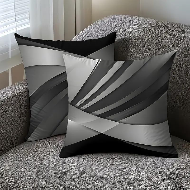 2pcs Modern Abstract Decorative Throw Pillow Cover, Black and Gray Geometric Pattern, Contemporary Home Decor Cushion Case，18x18 Pillows Linen Pillowcase by Unknown