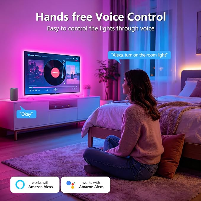 FONEWE Smart WiFi LED Lights 100 ft Remote Control Through APP Led Strip Lights Supports Alexa and Google Assistant Timing Function RGB Color Changing LED Lights for Bedroom and Party - Image 4