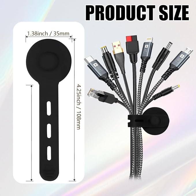 12Pcs Silicone Cable Straps, Self Adhesive Cable Management Under Desk, Reusable Cable Clip, Wire Organizers for Cords, Cord Holder for Home, Kitchen, Office, Bedroom, Car (Black) - Image 7
