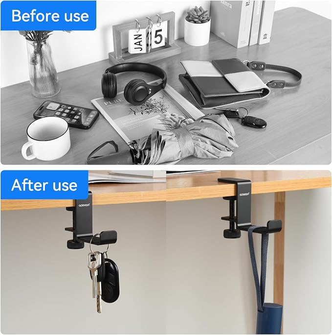 aceyoon Under Desk Headphone Hanger, Aluminum Headphone Stand,Headset Holder Space-Saving for Bag/Backpack/GamingHeadphone, Black - Image 3