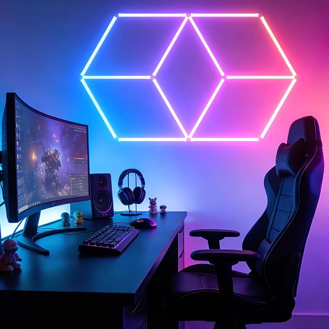 RGB Hexagon Lights with Remote- 4 Music Sync & 358+ Colors LED Hexagon Lights for Gaming Room, Gym, Bar, Ceiling, Basement Decor, Gym Lighting by Gneng