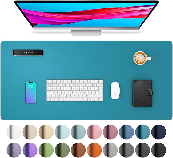 Aothia Leather Desk Pad Protector, Mouse Pad, Office Desk Mat, Non-Slip PU Leather Desk Blotter, Laptop Desk Pad, Waterproof Desk Writing Pad for Office and Home (Turquoise,23.6" x 13.7") by AothiaSimpleNaturalUnique