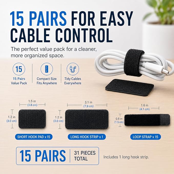 Under Desk Cable Management Ties, 15 Pack - Image 7