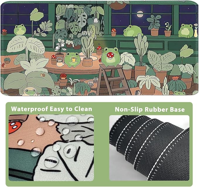 Cute Frog 4 in 1 Large Mouse Pad Set, Kawaii Extended Mouse Pad Set Desk Pad Easy Typing for Typing Office Game 35.4 x15.7 in - Kawaii Frog - Image 4