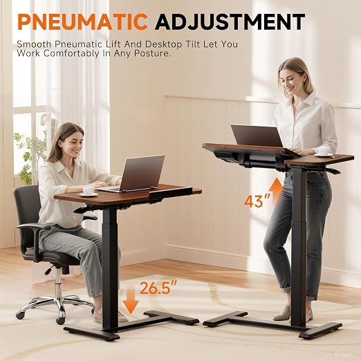 GTPLAYER Overbed Bedside Table with Wheels,Tiltable Hospital Bed Table Over The Bed, Pneumatic Adjustable Rolling Laptop Desk, Mobile Standing Desk for Hospital and Home Use (Walnut) - Image 3
