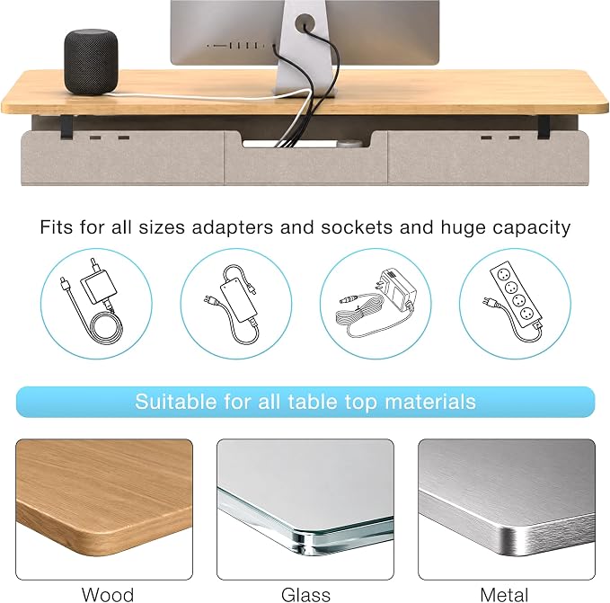 No-Drill Under Standing Desk Cable Management,31.5" L,Beige - Image 4