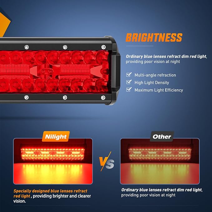 Nilight LED Light Bar 12 Inch 240W Red Pod Lights Triple Row Spot Flood Combo 30000LM Driving Boat Off Road Lighting for Trucks Pickup Golf Cart SUV ATV UTV 4x4 Van Camper Tractor - Image 5