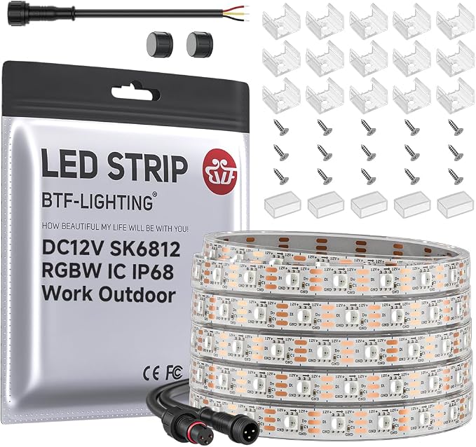 BTF-LIGHTING RGB+Natural White SK6812 LED Strip 16.4FT 300LED DC12V IP68 by BTF-LIGHTING