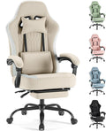 Sweetcrispy Video Game Chair, Ergonomic Computer Desk Chair, Lumbar Support | Footrest, Height Adjustable, Linkage Armrests, Headrest, Fabric, 360° Wheels, Khaki by Sweetcrispy