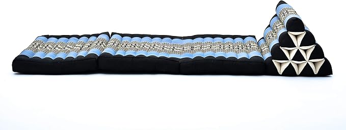 Leewadee - Comfortable Japanese Floor Mattress - Thai Floor Bed with Triangle Cushion - Futon Mattress - Thai Massage Mat, 67 x 21 inches, Blue, Kapok Filling | Floor & lounge cushion for relaxing, reading & TV - for meditation & yoga, firm & stable - Image 9