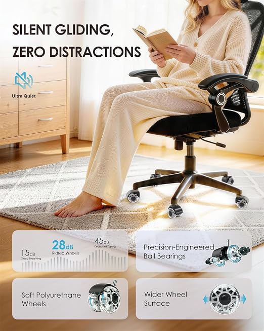 RidRed Office Chair Wheels,Smooth & Quiet Rollerblade Casters Wheels,Heavy Duty Support 700lbs Dual-Wheel Design,Gaming Desk Chair Wheel Replacement for Hardwood Floors and Carpet,2 Inch Universal Fit - Image 4