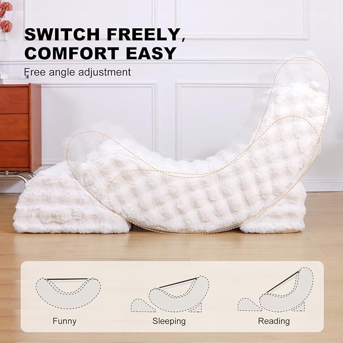 3-in-1 Adjustable Zero Gravity Floor Chair, Oversized Faux Fur Boneless Chair for Adults with Memory Foam & Washable Cover, Silent Rocker Recliner Lounge Chair for Reading, Nursing, Gaming, WhiteGrid | Zero Gravity Comfort as a Rocker, Chaise Lounger o... - Image 3