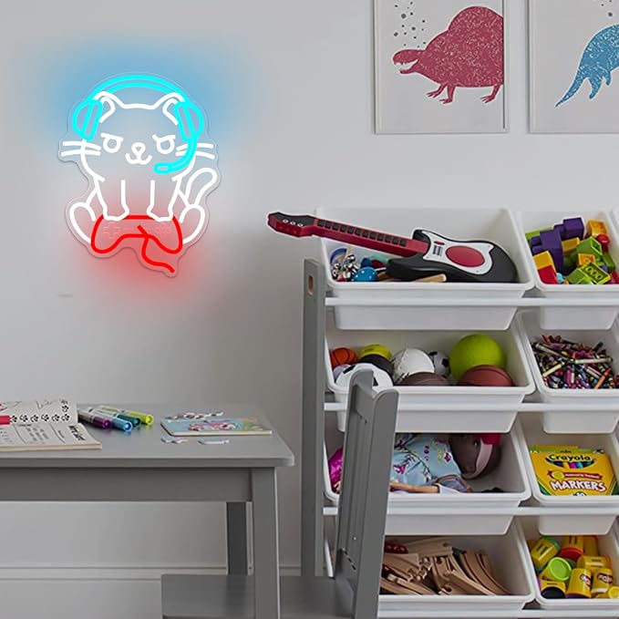 Cat Gaming Neon Sign Gamer Cat Neon Signs for Wall Decor Dimmable Game Room Led Wall Art Gamer Room Decor Led Light Sign Funny Gift for Cat Lovers & Gamers - Image 7