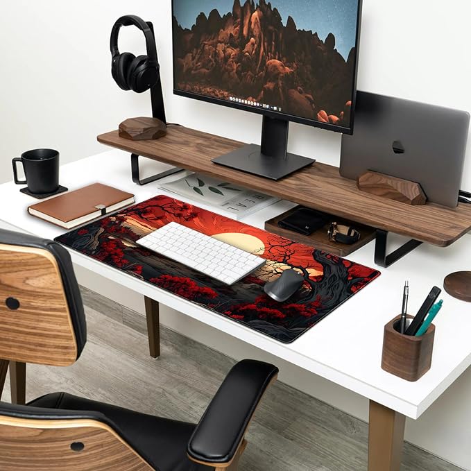Red and Black Mouse Pad Japanese Mouse Pad XL Black Anime Big Mouse Pads for Desk Large Gaming Large Mouse Pad for Men Desk Pad with Stitched Edges Non-Slip Large Computer Mat, 31.5x15.7 in. - Image 3