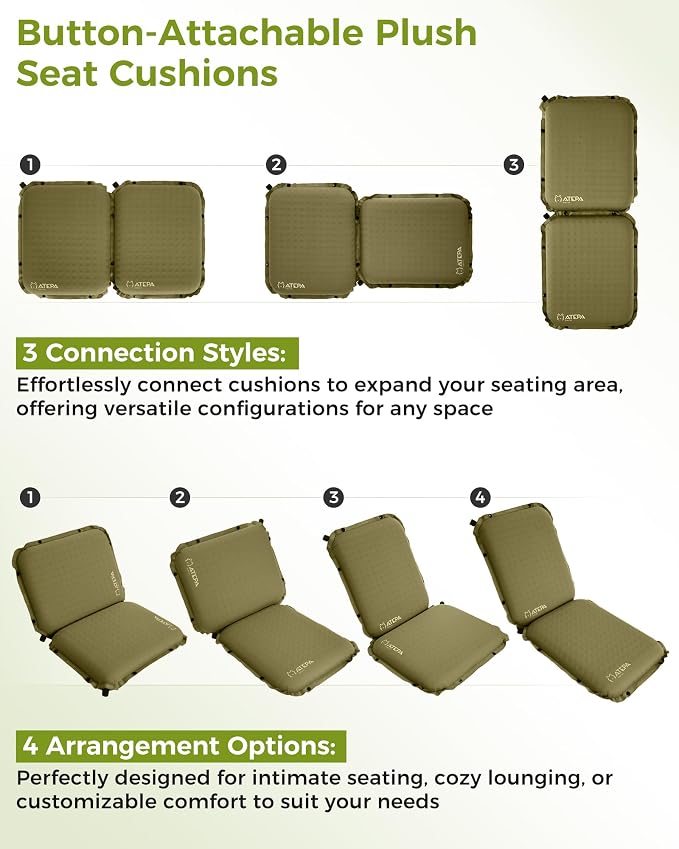 ATEPA Inflatable Seat Cushion | 2" & 2.5" Foam Core Seat Pad, Compact, Stadium, Airplane, Travel, Camping, Hiking, Sports Events, Self Inflating - Image 5