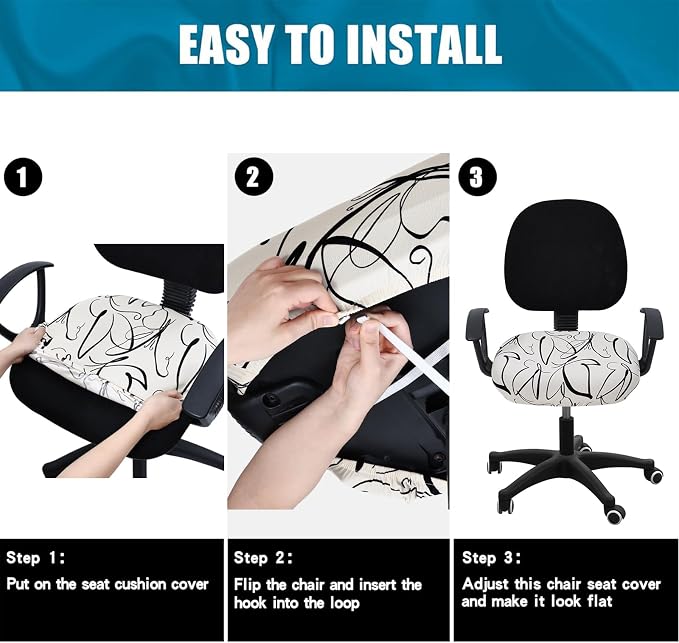 Smiry Stretch Printed Office Computer Desk Chair Seat Covers | Stretch Fit, Soft Fabric Universal Rotating Chair Cover, Washable Removable, Anti-Dust Seat Cushion Protector - Image 7