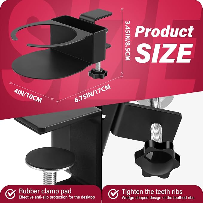 Desk Cup Holder for Coffee Mugs, Tumblers, Water Bottles with Mobile Phone Stand, Anti-Spill Metal School Home Office Accessories (Black-1) - Image 2
