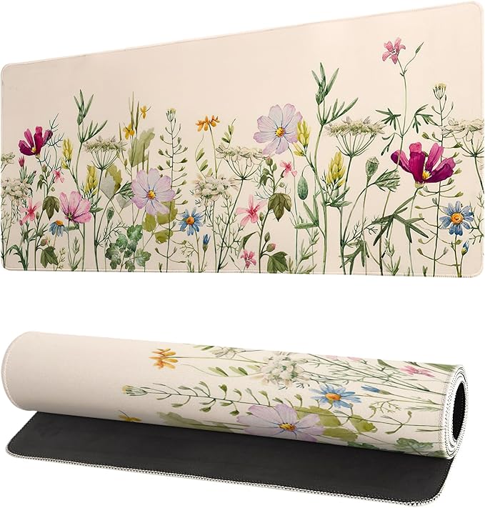 Flower Gaming Mouse Pad Large Mouse Pad for Keyboard and Mousepad Desk Mat with 3mm Non-Slip Base and Stitched Edge for Gaming and Office Computer Mat Protector Mat 27.6x11.8 Inch by Siski