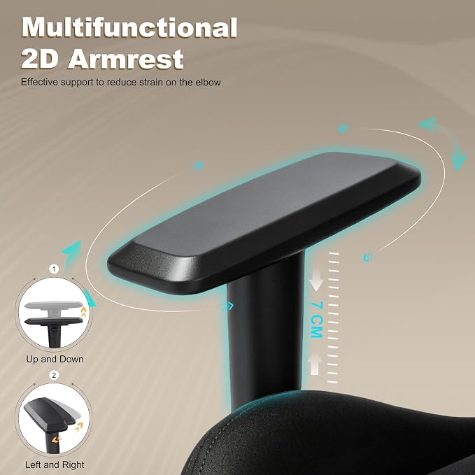 Symino Gaming Chair, High Back Ergonomic Office Chair with 2D Adjustable Armrests, 150° Recline, Breathable Faux Suede, Adjustable Headrest & Footrest for Home Office - Image 6
