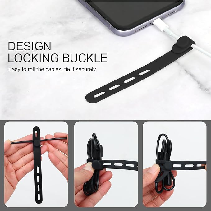 Donruby 24Pcs Silicone Cable Ties, Reusable Cord Organizer Straps, 2 Colors - Image 5