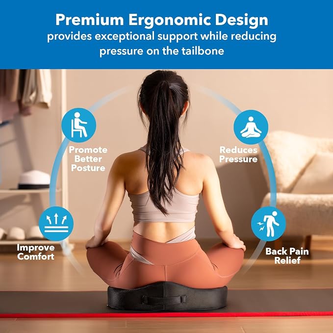 Mount-It! Office Seat Cushion, Premium Comfort Chair Lumbar Support, Memory Foam, Gel Filling, Ergonomic for Car, Desk, Back Hip Butt Tailbone Relief, Sciatica Cushions Washable Cover in Black - Image 3