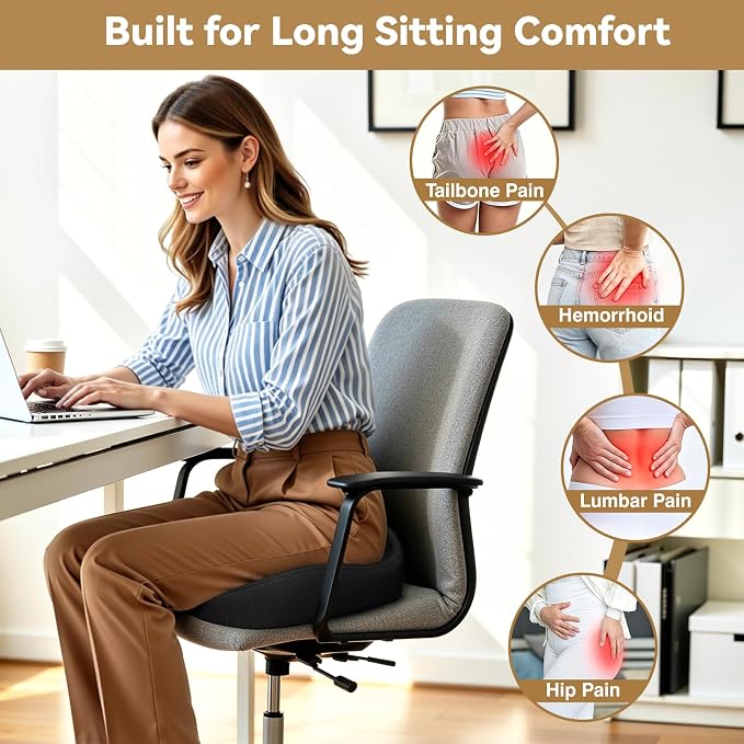 TushGuard 4-Zone Ergonomic Seat Cushion with Coccyx Cutout, Black | Office Chair Cushions for Tailbone Pain, Non-Slip Bottom, Breathable Washable Mesh, Versatile Use for Car, Office, Wheelchair - Image 7