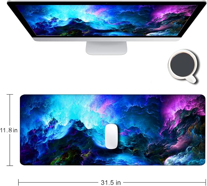 Gaming Mouse Pad, Large Non-Slip Rubber Base Mousepad, Keyboard Mouse Mat, Desk Pad with Stitched Edges, 31.5x11.8inch, Dazzling Galaxy - Image 2
