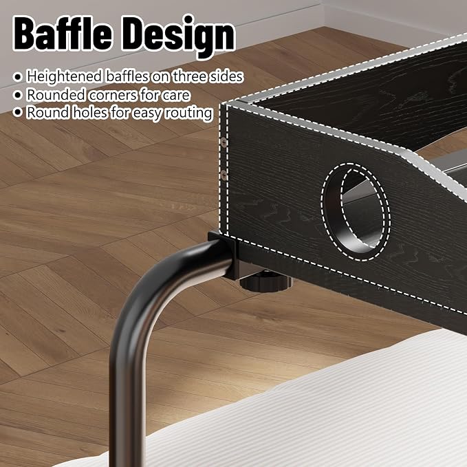 Overbed Table with Wheels, Adjustable Queen & King Bed Desk, Black - Image 5