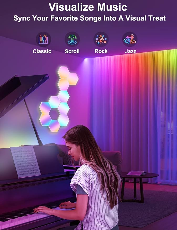 LED Hexagon Lights for Gaming Setup, Smart Home Gaming Wall Lights Work with Alexa Google Assistant, Voice, App & Remote Control, RGB-IC LED Light Panels Music Sync for Game Room Bedroom, 10 Pack - Image 4