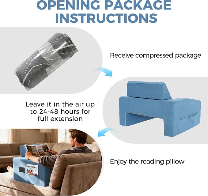 Reading Pillow for Gaming Lap Desk Pillow for Laptop with Pocket Foldable Memory Foam Bed Desk for Reading Working Crocheting Gaming Arm Rest on Bed/Sofa/Floor/Couch/Car (Blue Foldable) - Image 8