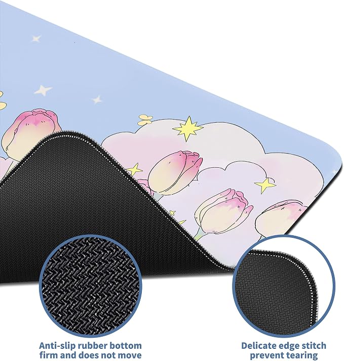 Kawaii Flower Mouse Pad Large Desk Mat Extended Keyboard Mouse Pad Cute XL Mousepad with Non-Slip Base and Stitched Edge Plant MouseMat Desk Pad 31.5 x 11.8 in Mouse Pads for Desk Home Office Gaming - Image 4