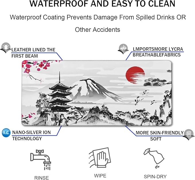 Japanese Landscape Large Mouse Pad Large Extended Mouse Pad | Home Office Gaming Work 35.4x15.7 inch Big Computer Mousepad Waterproof Non-Slip Rubber Mice Pads Stitched Edges - Image 5