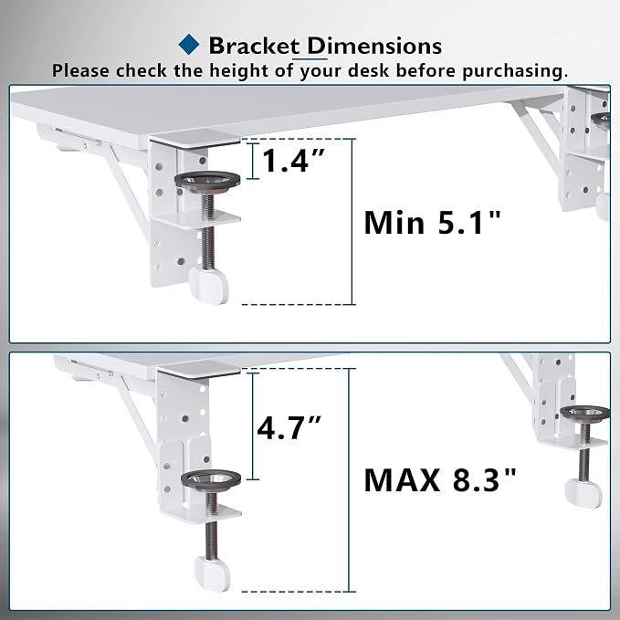 BONTEC Ergonomics Desk Extender Tray, 27.2 x 9.5 Inch, White | 90° Foldable Keyboard Tray Platform, Table Mount Arm Rest Shelf, Clamp on Computer Arm Rest for Office Use - Image 8