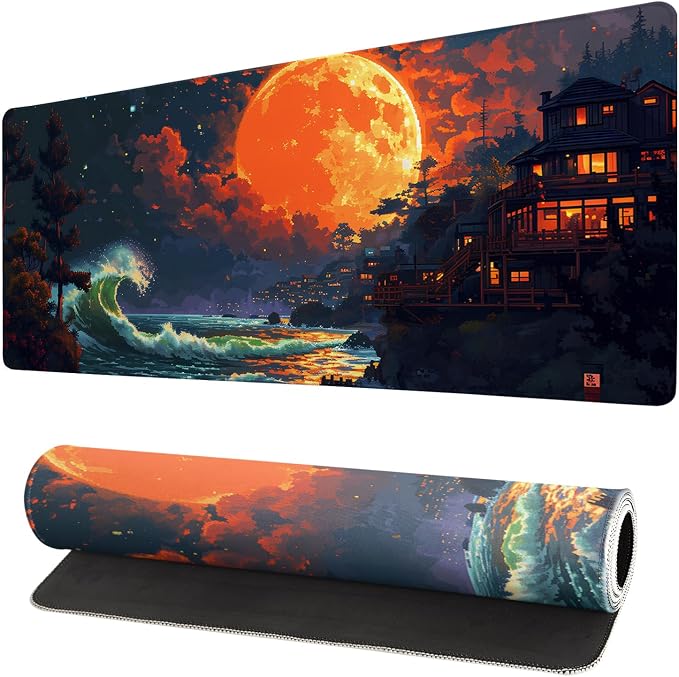 Gaming Mouse Pad Desk Pad,Extended Big Mouse Pad,31.5x11.8 Inch Long Computer Keyboard Mouse Mat Mousepad with 3mm Non-Slip Base and Stitched Edge for Gaming and Office… (Oil Painting) by Brecoy
