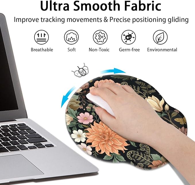 Britimes Ergonomic Mouse Pad Set with Wrist Rest, Floral Flower - Image 3